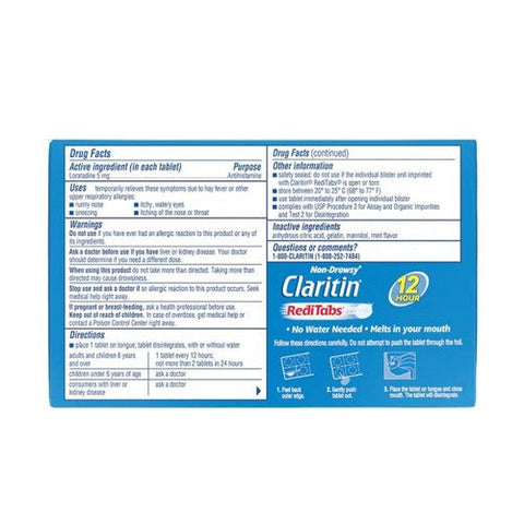 Claritin, Loratadine Antihistamine 12 Hour Allergy Reditabs, 5 Mg, 30 Tabs Claritin