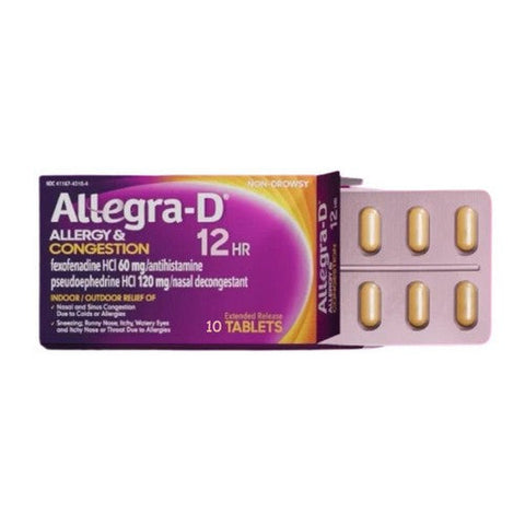 Allegra, 12 Hour Allergy Congestion Extended Release Tablets, 120 mg, 10 tabs Allegra