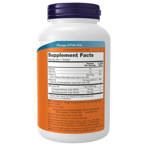Now Foods, Cod Liver Oil, 1000 mg, 180 SoftGels Now Foods