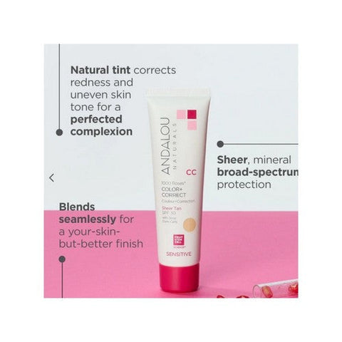Andalou Naturals, 1000 Roses Cc Color + Correct Sheer Tan Spf 30, 2 Oz Andalou Naturals