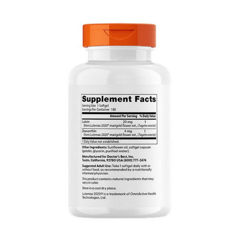 Doctors Best, Lutein with Lutemax, 20 mg, 180 Softgels