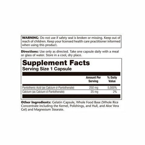 Solaray, Pantothenic Acid, 250 mg, 100 Caps Solaray