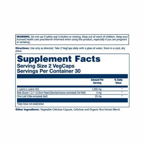 Solaray, L-Lysine Beta Glucan, 1,000 mg, 60 Veg Caps Solaray