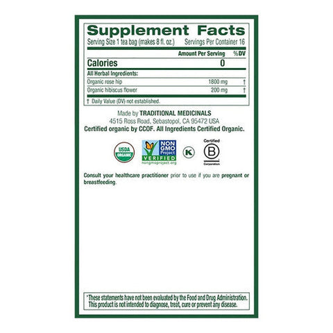 Traditional Medicinals, Organic Rose Hips With Hibiscus Tea, 16 Bags