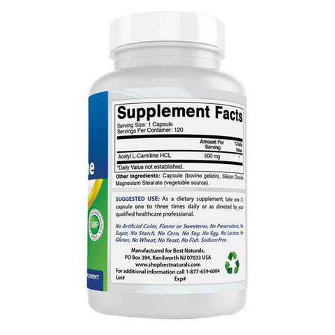 Best Naturals, Acetyl L-Carnitine, 500 mg, 120 Caps Best Naturals