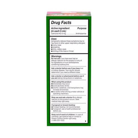 Zyrtec, Children'S Allergy Cetirizine Hci 24 Hour Bubble Gum Syrup, 4 Oz Zyrtec