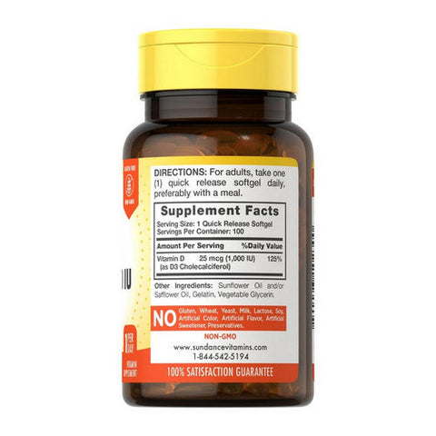 Sundance, High Potency Vitamin D3 Quick Release Softgels, 1000 IU, 100 Tabs Sundance