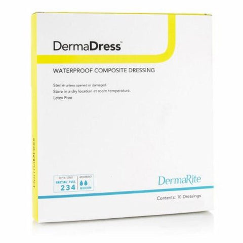 DermaRite, Composite Dressing Waterproof DermaDress 4 X 10 Inch Sterile, Box Of 10 DermaRite