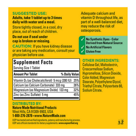 Nature Made, Calcium - Magnesium & Zinc, 300 Tabs Nature Made