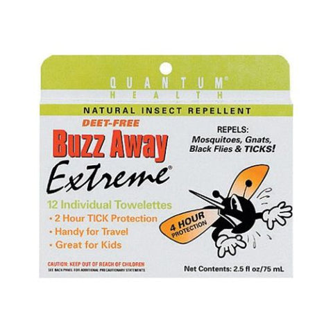 Quantum Health, Buzz Away Extreme Towelettes, 12 Pieces Quantum Health
