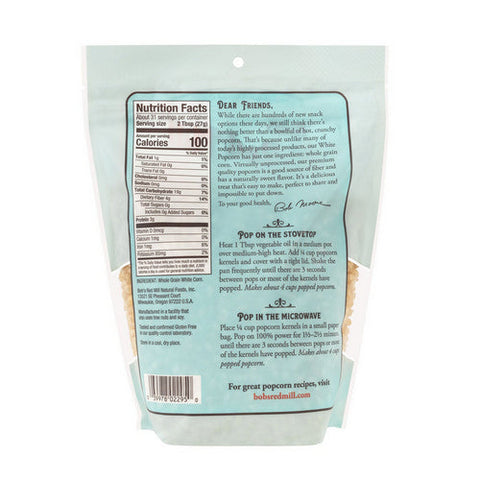Bobs Red Mill, Whole White Popcorn, 30 Oz