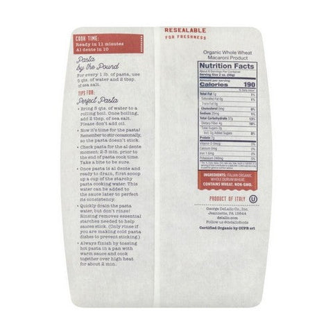 Delallo, Organic Whole Wheat Shells Artisanal No 91 Cut, Case of 8 X 16 Oz Delallo