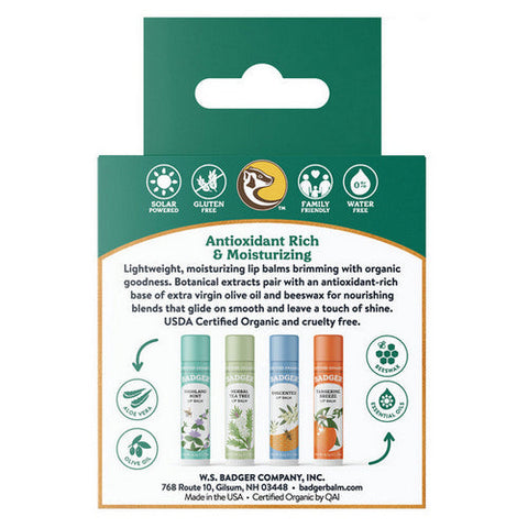 Badger Balm, Classic Lip Balm Set Green, 4 Count