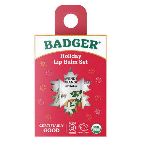 Badger Balm, Holiday Lip Balm Set Red, .15 Oz