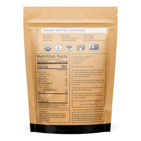 Truvani, Organic Plant Protein Powder Peanut Butter, 14 Oz Truvani