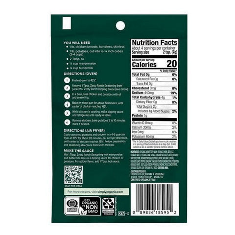 Simply Organic, Organic Sheet Pan Seasoning, Zesty Ranch, 0.99 Oz Simply Organic