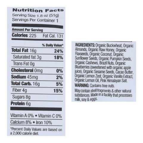 Elemental, Blueberry Cashew And Lemon Seed Bar, 1.8 Oz (Case Of 12) Elemental