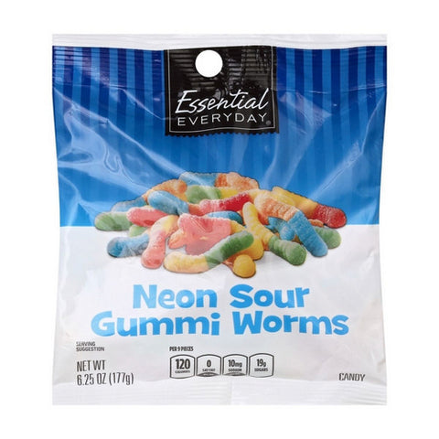 Neon Sour Gummi Worms Candy 6.25 Oz (Case Of 12) by Essential Everyday