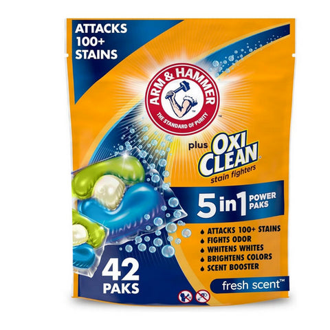 Plus Oxi Clean 5 In 1 Laundry Detergent Power Paks 42 Count (Case Of 4) by Arm & Hammer