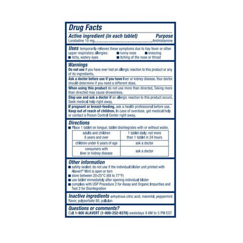 Alavert, 24 Hour Non-Drowsy Allergy Relief Tablets Fresh Mint, 60 Tabs Alavert