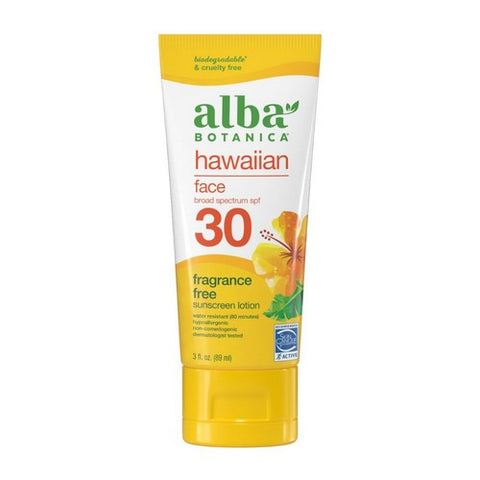 Alba Botanica, Hawaiian Face Sunscreen Lotion SPF 30, 3 Oz Alba Botanica