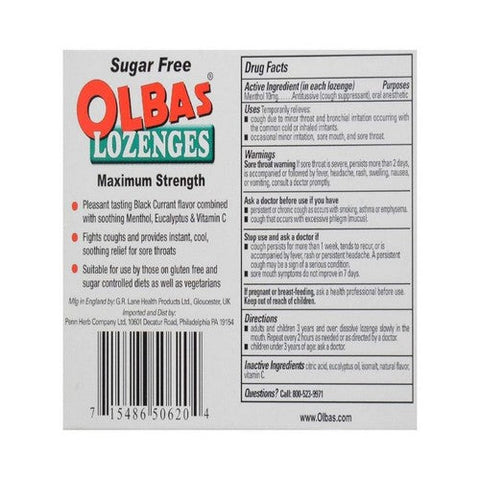 Olbas, Black Currant Sugar Free Cough Lozenges with Vitamin C, 24 Count