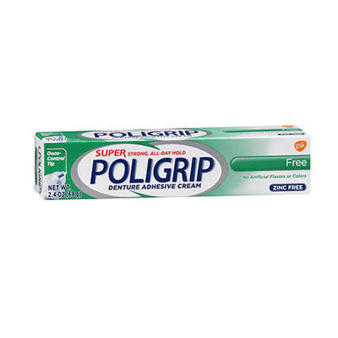 Abreva, Super Poligrip Denture Adhesive Cream, Artificial Flavor/Color Free 2.4 oz